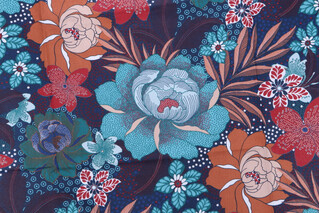 Stof France Mauricette Printed Cotton Twill Drapery Fabric in Marine