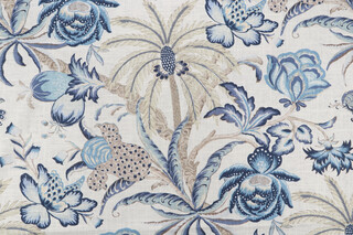 Waverly Exotic Curiosity Printed Linen Blend Drapery Fabric in Porcelain
