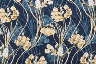 Stof France Mucha Printed Cotton Drapery Fabric in Bleu
