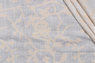 Whistler Crewel Embroidered Semi-Sheer Drapery Fabric in Snowflake