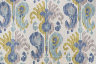 P Kaufmann Journey Printed Linen Blend Drapery Fabric in Aquamarine