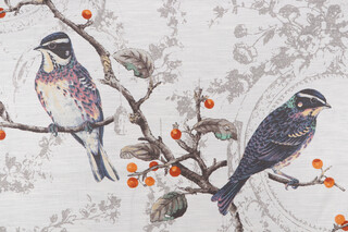 Birdland Printed Cotton Drapery Fabric in Opal