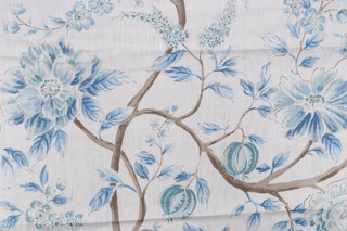 Sarah Richardson Errington Printed Linen Drapery Fabric in Lake for Kravet CLOSEOUT