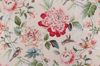 PK Lifestyles Peony Portico Printed Cotton Drapery Fabric in Shell 