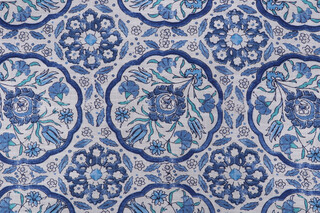 PK Lifestyles Worlds Away Printed Cotton Blend Drapery Fabric in Porcelain 