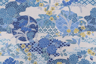 P Kaufmann Sensu River Printed Cotton Drapery Fabric in Porcelain 