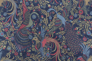 P Kaufmann Feather Trail Printed Linen Blend Drapery Fabric in Midnight Blue 