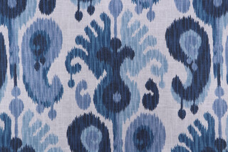 P Kaufmann Samarkand Printed Linen Blend Drapery Fabric in Blues 