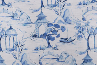 P Kaufmann Belvoir Printed Cotton Drapery Fabric in Porcelain 