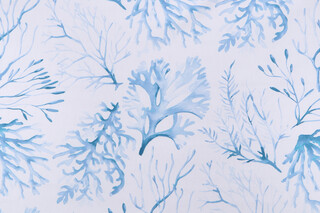 P Kaufmann Seaside Coral Printed Cotton Drapery Fabric in Ocean 