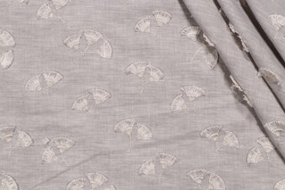 PK Lifestyles Whispering Leaf Embroidered Drapery Fabric in Fog 
