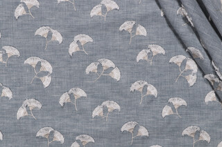 PK Lifestyles Whispering Leaf Embroidered Drapery Fabric in Chambray 