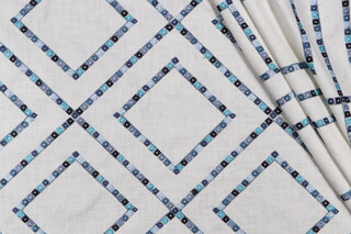 PK Lifestyles Beaded Lattice Embroidered Drapery Fabric in Porcelain 