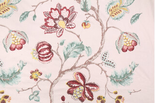 Robert Allen Bloom City Embroidered Printed Cotton Drapery Fabric in Classic Crimson