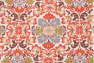 PK Lifestyles Folk Damask Printed Cotton Drapery Fabric in Terracotta