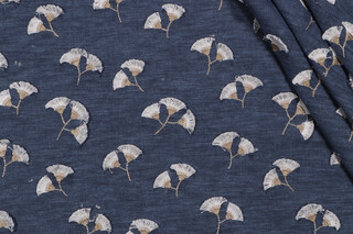 PK Lifestyles Whispering Leaf Embroidered Drapery Fabric in Denim
