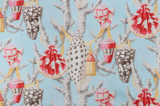 Harrison Howard Ocean Wonders Printed Cotton Twill Drapery Fabric in Tiffany