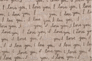 Ellen Degeneres I Love You Printed Cotton Drapery Fabric in Natural