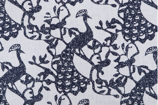 Lino Textiles Trocadero Printed Linen Drapery Fabric in New Indigo on Ivory Grace