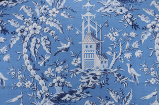 Thibaut Pagoda Garden F914204 Printed Linen Blend Drapery Fabric in Blue