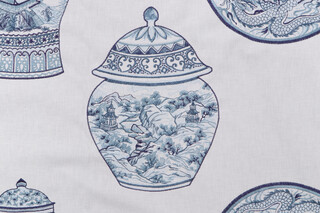 P Kaufmann Ming Embroidered Drapery Fabric in Porcelain 