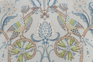 Thibaut Peacock Garden F924360 Printed Linen Drapery Fabric in Aqua