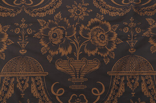 Scalamandre Keats Printed Silk Decorator Fabric in Blue on Caramel