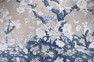 Scalamandre Tamerlan-Shire Printed Drapery Fabric in Blue/White/Linen