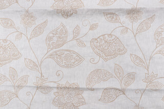1 Yard Grey Watkins Madhavi Embroidered Linen Drapery Fabric in Khaki on Ivory