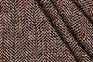 Herringbone Woven Chenille Upholstery Fabric in Navy 