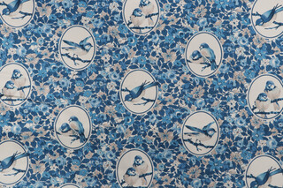 Richloom Budgie Printed Cotton Twill Drapery Fabric in Bluebird