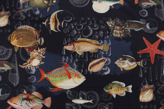1 Yard Hamilton Maldives Printed Cotton Drapery Fabric in Marine