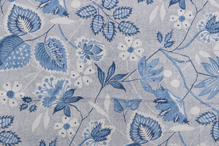 Anna French Indienne Hazel Printed Linen Drapery Fabric in Blue for Thibaut