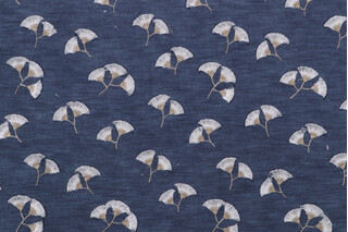 PK Lifestyles Whispering Leaf Embroidered Drapery Fabric in Denim