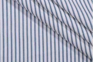 Magnolia Home Berlin Ticking Stripe Printed Cotton Drapery Fabric in Ocean