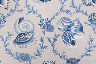 Thibaut Sumba Shell F95744 Printed Drapery Fabric in Blue on Natural