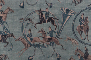 P Kaufmann To The Races Printed Linen Blend Drapery Fabric in Denim 