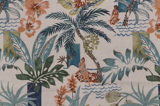 Belle Maison Bora Bora Printed Linen Blend Drapery Fabric in Surfside 