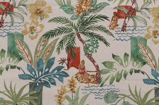 Belle Maison Bora Bora Printed Linen Blend Drapery Fabric in Tropical 