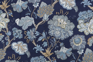 Belle Maison Adira Printed Cotton Drapery Fabric in Indigo 