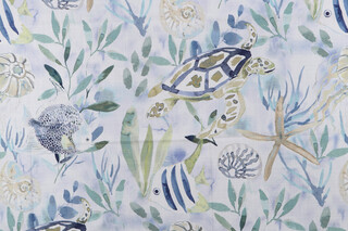 Belle Maison Wellfleet Printed Cotton Drapery Fabric in Delft 