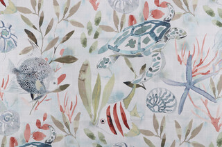 Belle Maison Wellfleet Printed Cotton Drapery Fabric in Seaside 