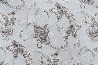 Floral Printed Drapery Fabric in Powder Blue