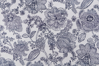 Belle Maison Glenda Printed Cotton Drapery Fabric in Indigo 