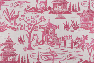 Belle Maison Zen Garden Printed Cotton Drapery Fabric in Cherry 
