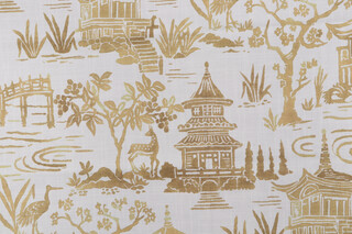 Belle Maison Zen Garden Printed Cotton Drapery Fabric in Mustard 