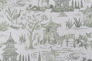 Belle Maison Zen Garden Printed Cotton Drapery Fabric in Jade 