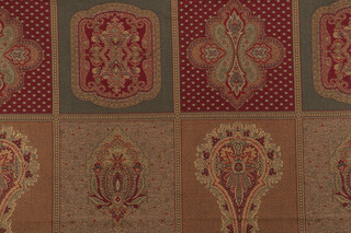 Scalamandre Pavana Tapestry Upholstery Fabric in Ruby/Jade