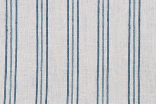 Fonthill Parkwalk Stripe Printed Linen Drapery Fabric in Blue Heaven