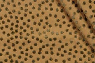 Fonthill Dotty Velvet Upholstery Fabric in Green/Pale Gold